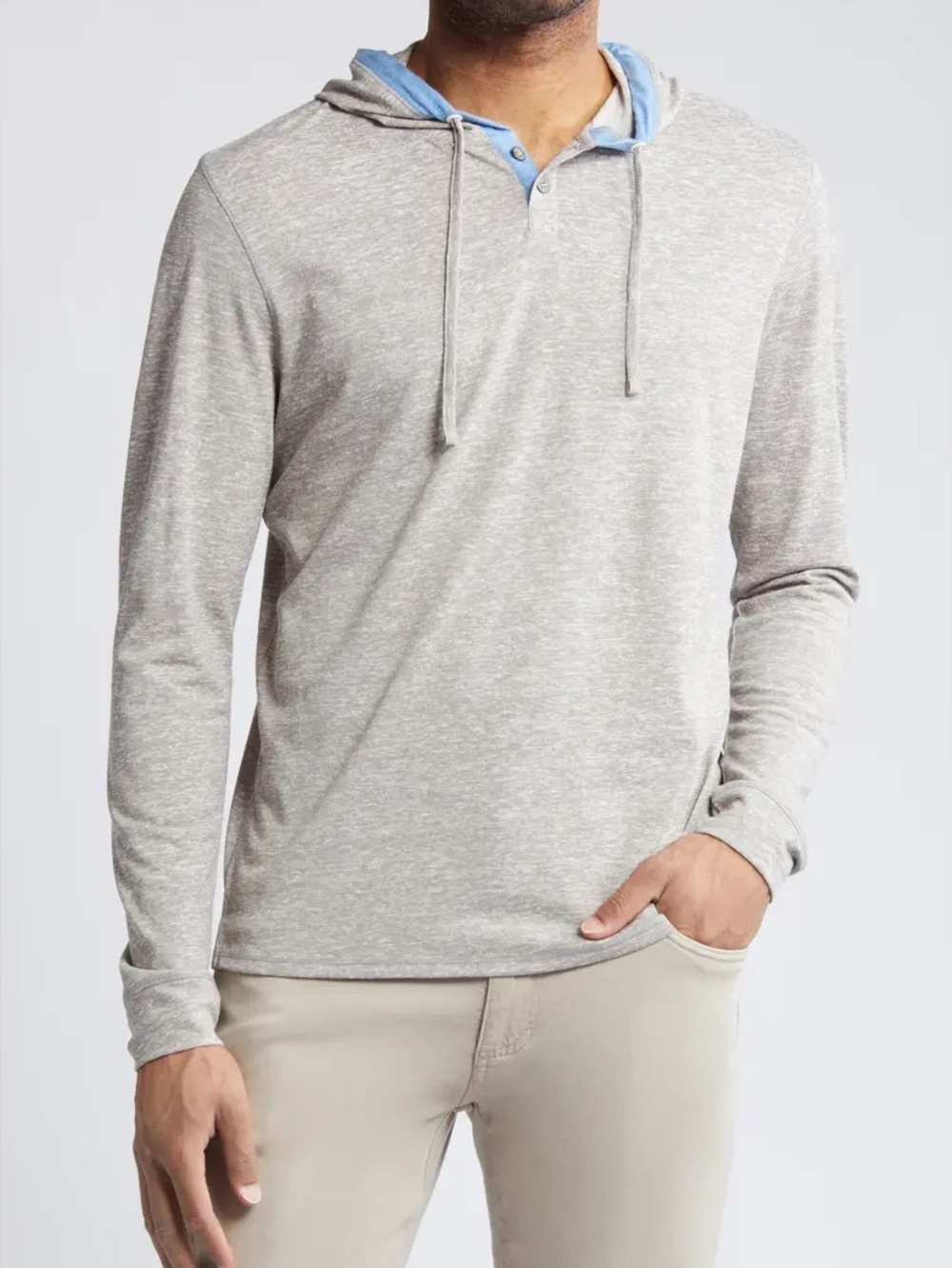 Johnnie-O Hamlin Hooded Henley Light Gray Size XL